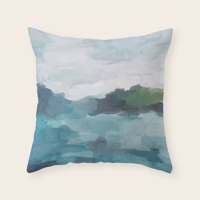 Island in the Distance I - Aqua Blue Green Abstract Art Painting Throw Pillow Gallery Image 1