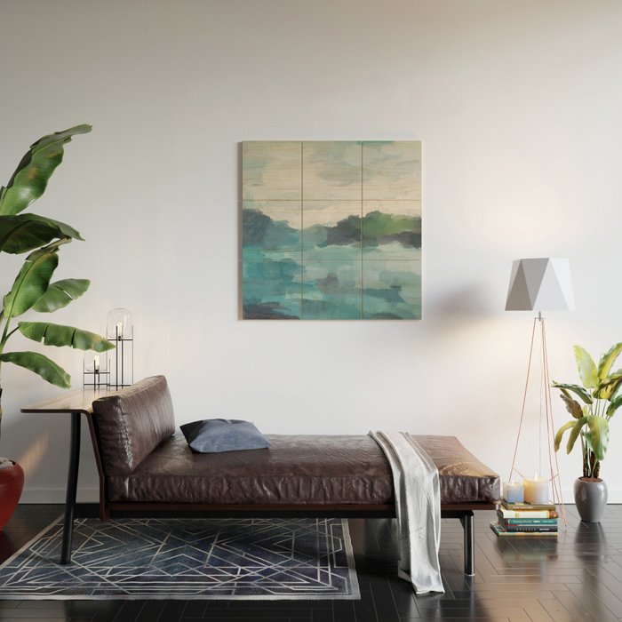 Island in the Distance I - Aqua Blue Green Abstract Art Painting Wood Wall Art Gallery Image 2