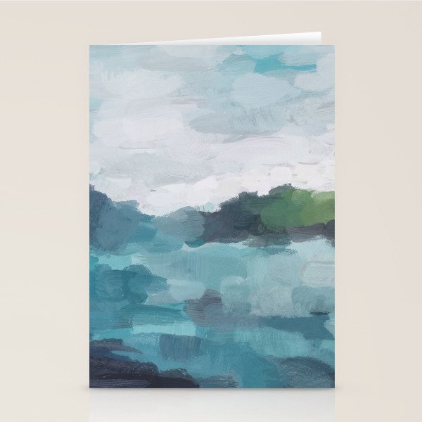 Island in the Distance I - Aqua Blue Green Abstract Art Painting Stationery Card Gallery Image 2