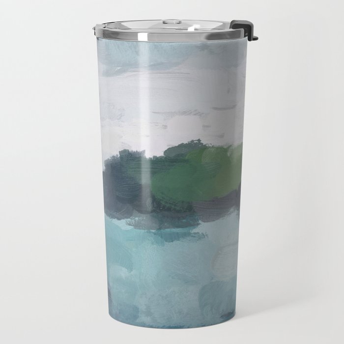 Island in the Distance I - Aqua Blue Green Abstract Art Painting Travel Mug Gallery Image 2