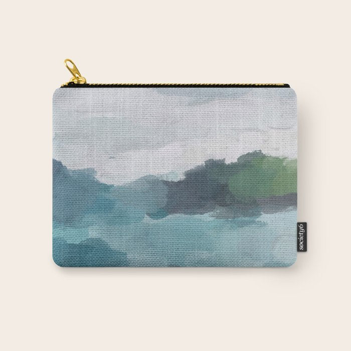Island in the Distance I - Aqua Blue Green Abstract Art Painting Carry All Pouch Gallery Image 1