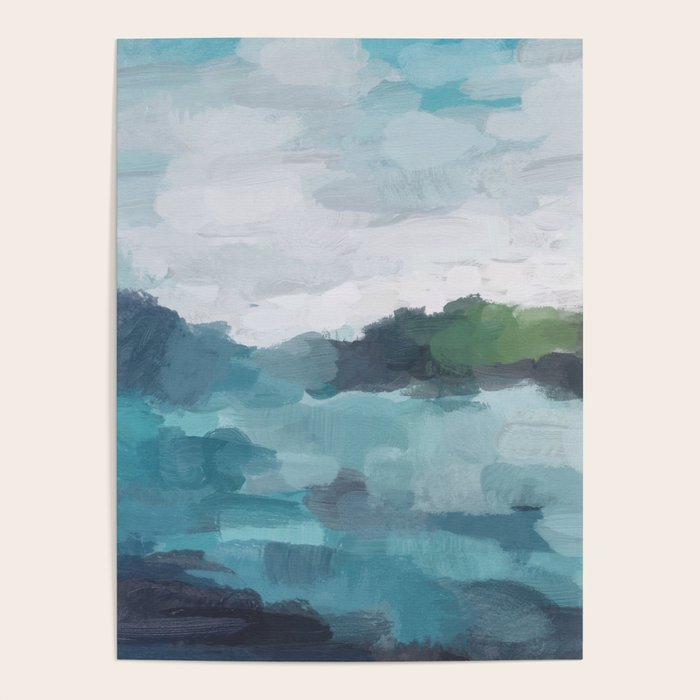 Island in the Distance I - Aqua Blue Green Abstract Art Painting Poster Gallery Image 4