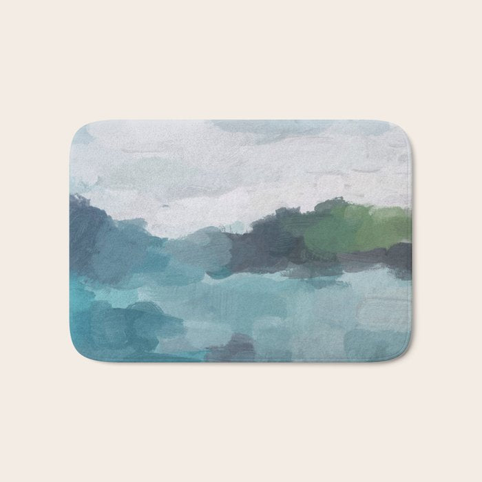 Island in the Distance I - Aqua Blue Green Abstract Art Painting Bath Mat Gallery Image 1
