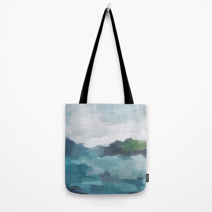 Island in the Distance I - Aqua Blue Green Abstract Art Painting Tote Bag Gallery Image 2