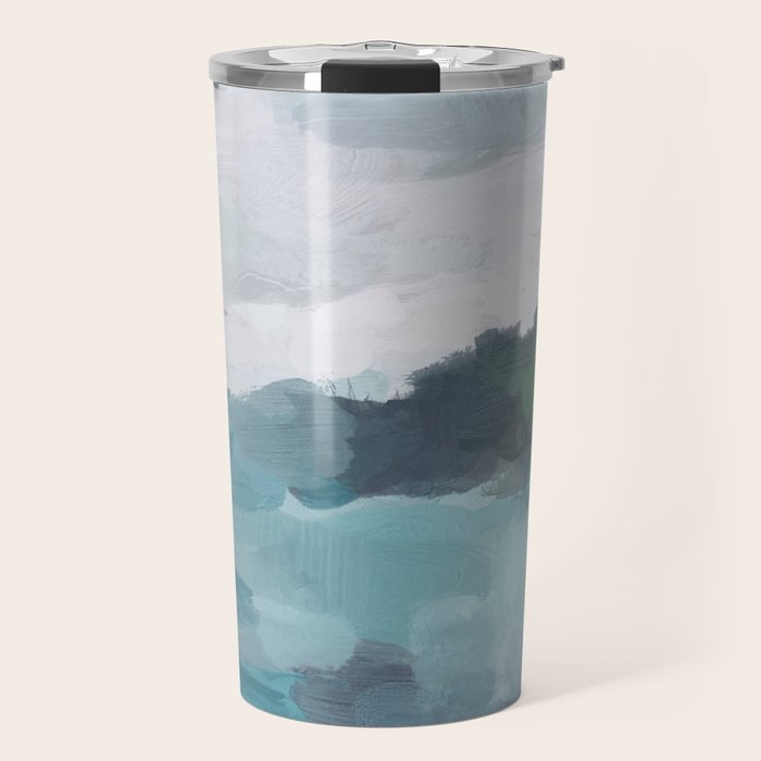 Island in the Distance I - Aqua Blue Green Abstract Art Painting Travel Mug Gallery Image 1