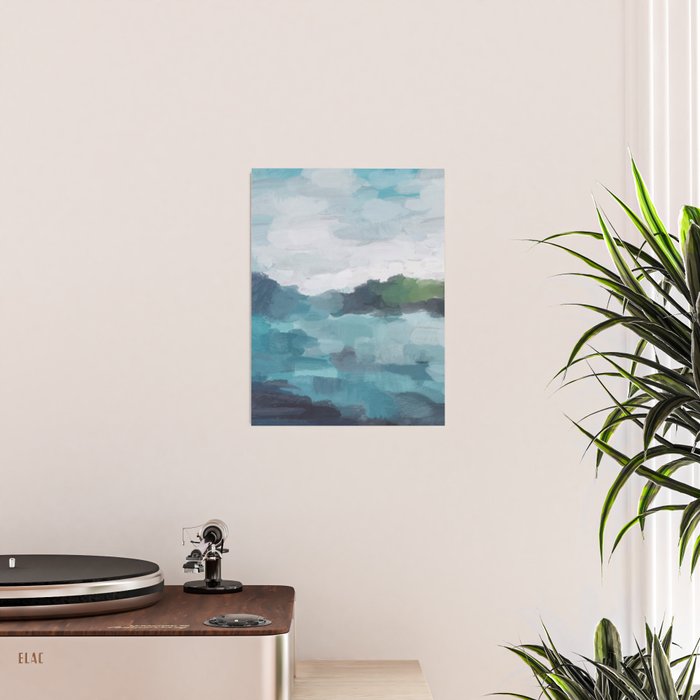 Island in the Distance I - Aqua Blue Green Abstract Art Painting Poster Gallery Image 2