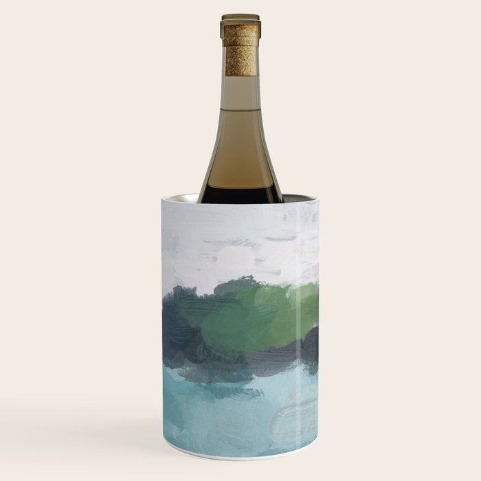 Island in the Distance I - Aqua Blue Green Abstract Art Painting Wine Chiller Gallery Image 3