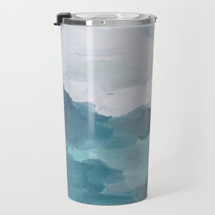 Island in the Distance I - Aqua Blue Green Abstract Art Painting Travel Mug Gallery Image 3