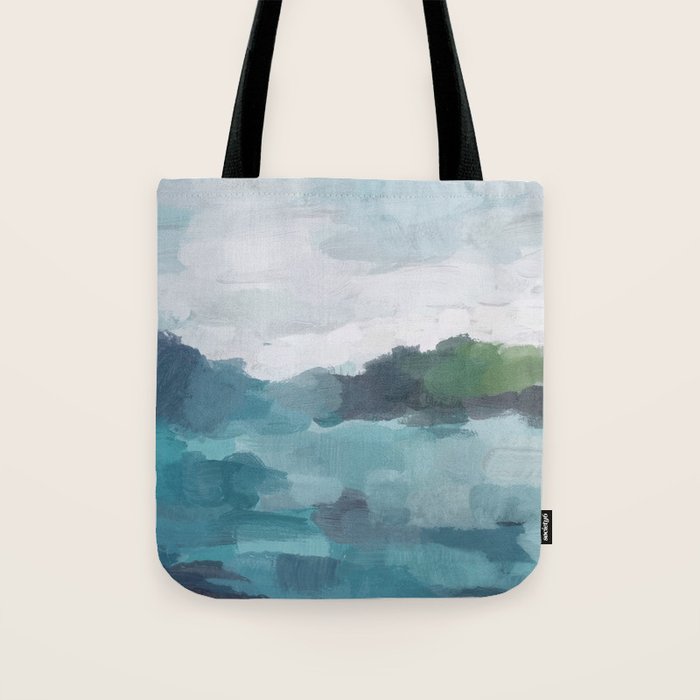 Island in the Distance I - Aqua Blue Green Abstract Art Painting Tote Bag Gallery Image 1
