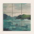 Island in the Distance I - Aqua Blue Green Abstract Art Painting Wood Wall Art Gallery Image 1