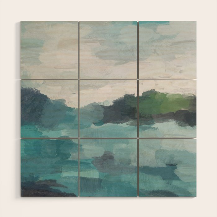 Island in the Distance I - Aqua Blue Green Abstract Art Painting Wood Wall Art Gallery Image 1
