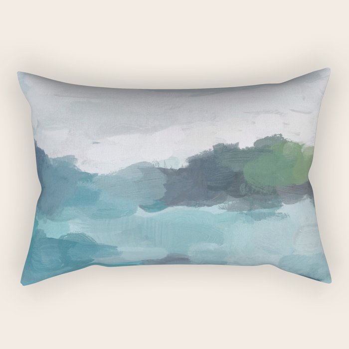 Island in the Distance I - Aqua Blue Green Abstract Art Painting Rectangular Pillow Gallery Image 2