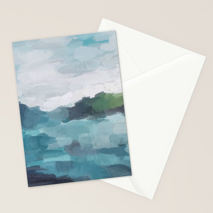 Island in the Distance I - Aqua Blue Green Abstract Art Painting Stationery Card Gallery Image 2