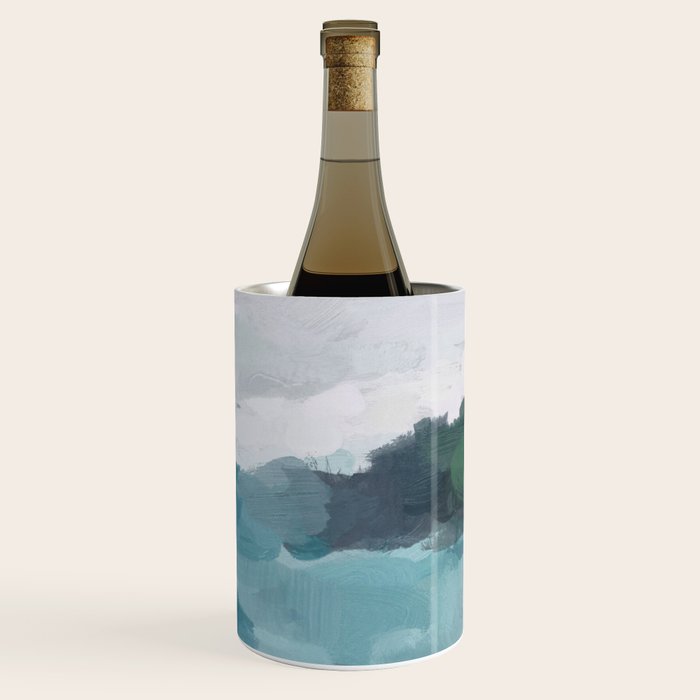Island in the Distance I - Aqua Blue Green Abstract Art Painting Wine Chiller Gallery Image 1