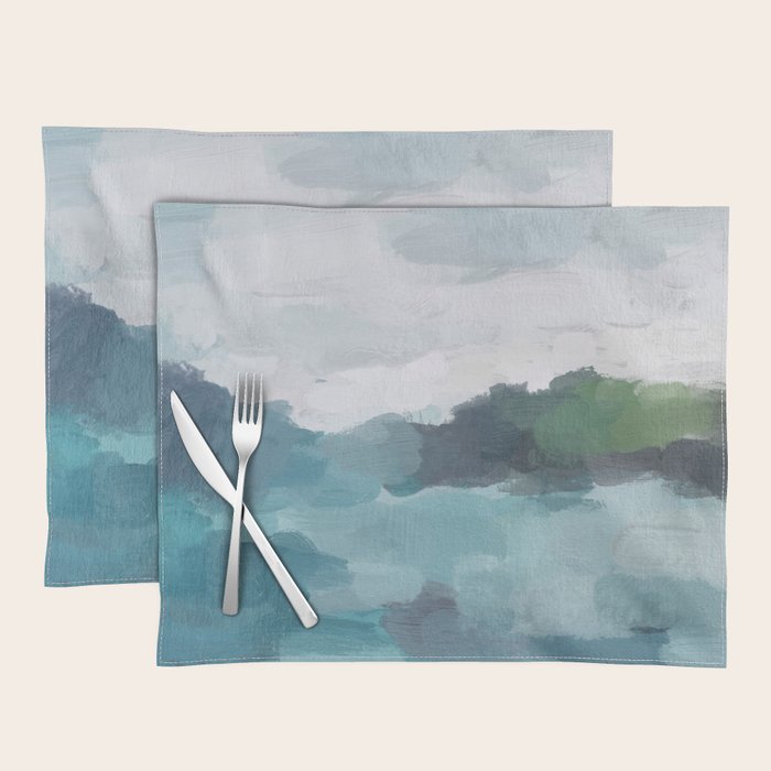 Island in the Distance I - Aqua Blue Green Abstract Art Painting Placemat Gallery Image 1
