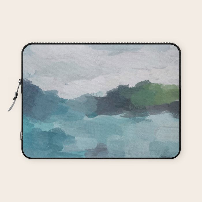 Island in the Distance I - Aqua Blue Green Abstract Art Painting Laptop Sleeve Gallery Image 1