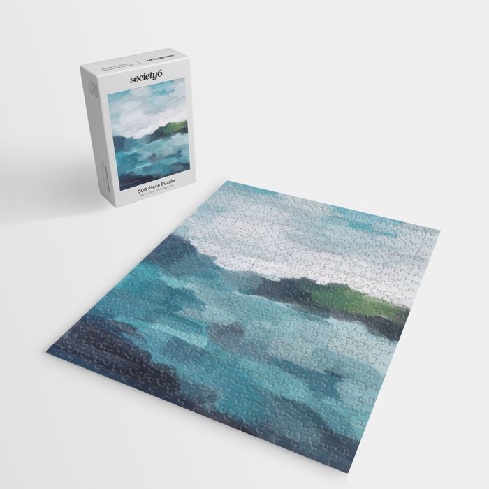 Island in the Distance I - Aqua Blue Green Abstract Art Painting Jigsaw Puzzle Gallery Image 2
