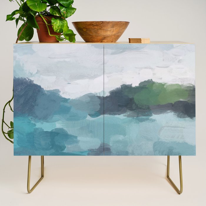 Island in the Distance I - Aqua Blue Green Abstract Art Painting Credenza Gallery Image 1