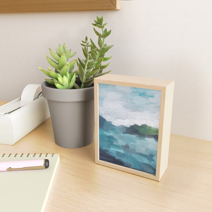 Island in the Distance I - Aqua Blue Green Abstract Art Painting Mini Art Print Gallery Image 2