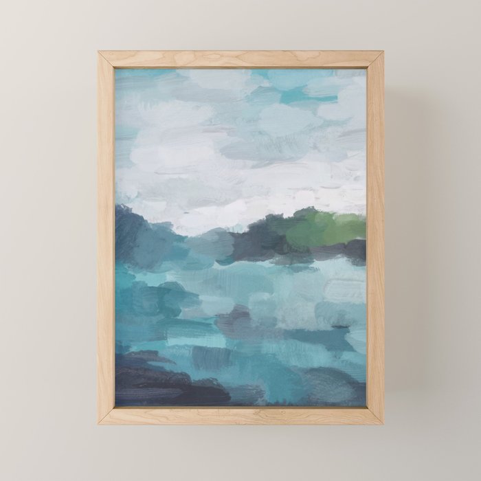 Island in the Distance I - Aqua Blue Green Abstract Art Painting Mini Art Print Gallery Image 1