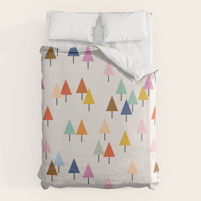 Pastel Triangle Trees: Cozy Winter Vibes with Modern Charm Duvet Cover Gallery Image 6