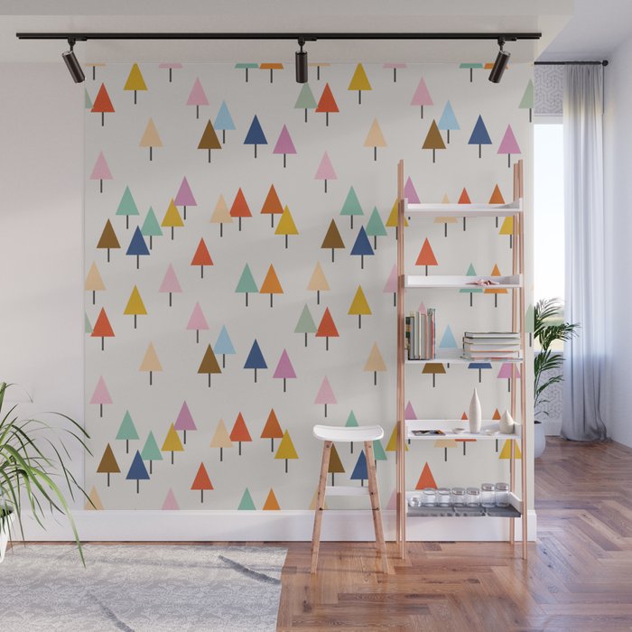 Pastel Triangle Trees: Cozy Winter Vibes with Modern Charm Wall Mural Gallery Image 1