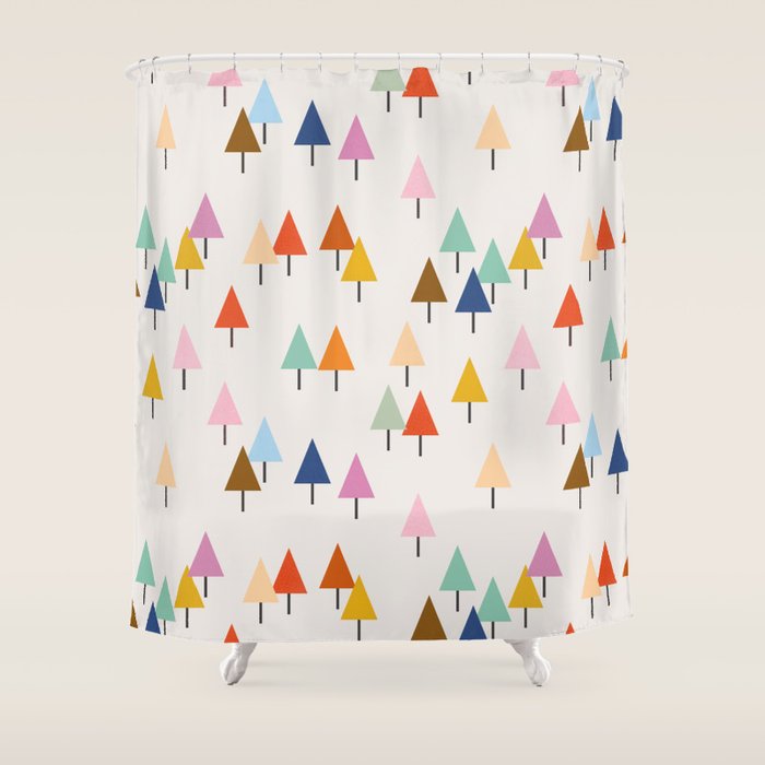 Pastel Triangle Trees: Cozy Winter Vibes with Modern Charm Shower Curtain Gallery Image 1