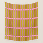 Eclectic Geometric Geo Box Striped Pattern in Pink Chartreuse Brown Cream Wall Tapestry Gallery Image 4