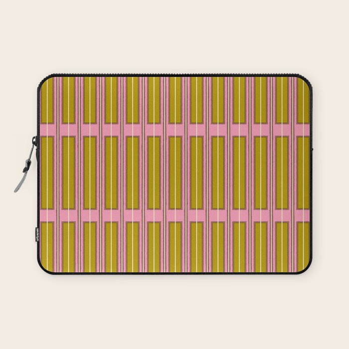 Eclectic Geometric Geo Box Striped Pattern in Pink Chartreuse Brown Cream Laptop Sleeve Gallery Image 1
