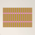 Eclectic Geometric Geo Box Striped Pattern in Pink Chartreuse Brown Cream Welcome Mat Gallery Image 1
