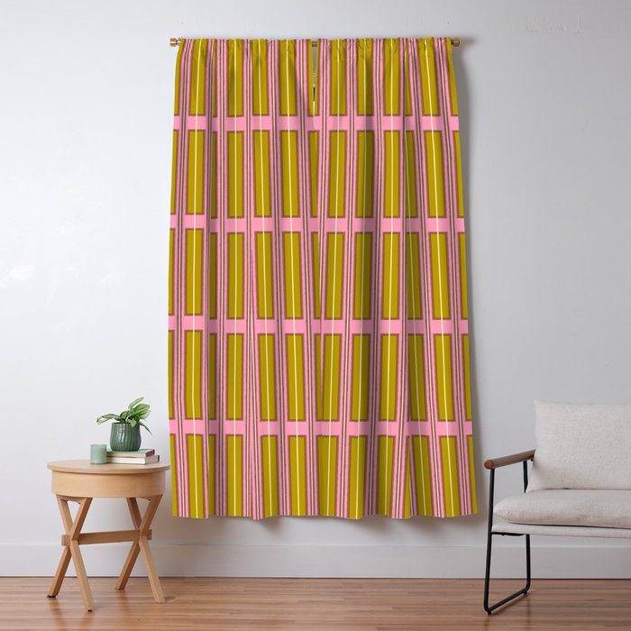 Eclectic Geometric Geo Box Striped Pattern in Pink Chartreuse Brown Cream Window Curtain Gallery Image 5