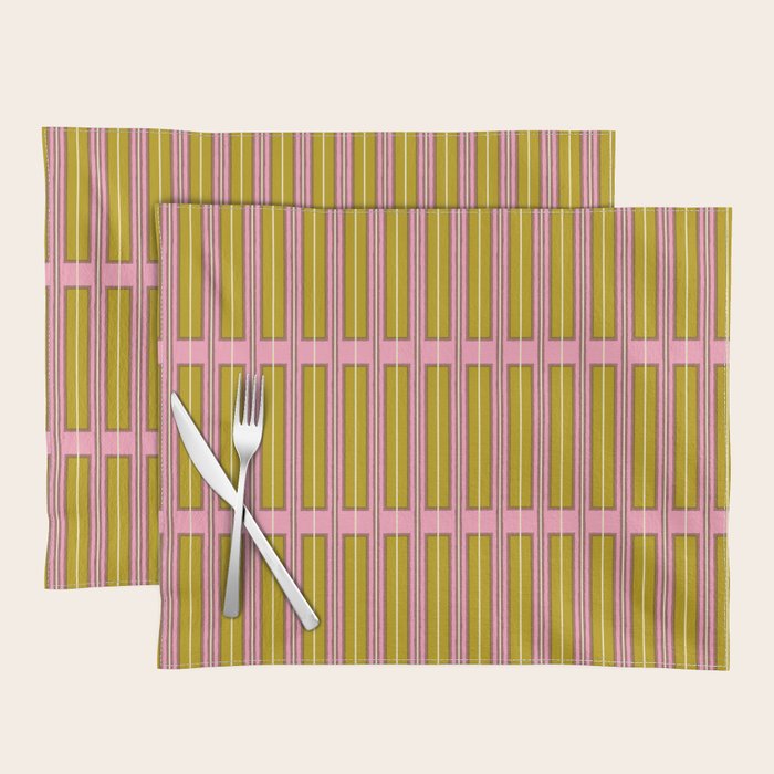 Eclectic Geometric Geo Box Striped Pattern in Pink Chartreuse Brown Cream Placemat Gallery Image 1