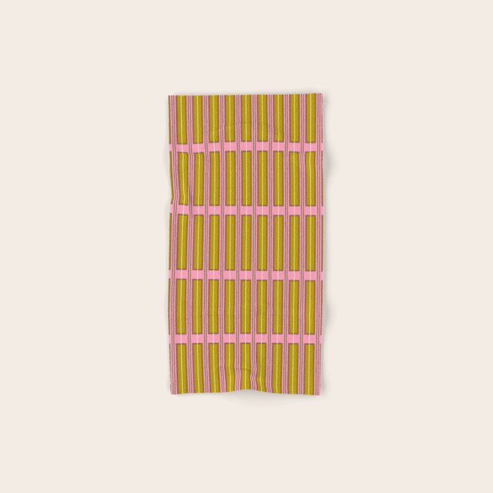 Eclectic Geometric Geo Box Striped Pattern in Pink Chartreuse Brown Cream Bath Towel Gallery Image 1