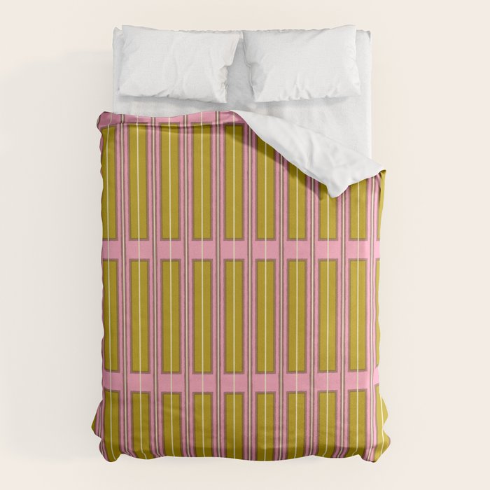 Eclectic Geometric Geo Box Striped Pattern in Pink Chartreuse Brown Cream Duvet Cover Gallery Image 1