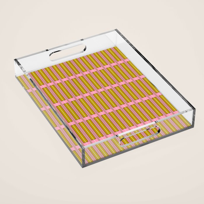Eclectic Geometric Geo Box Striped Pattern in Pink Chartreuse Brown Cream Acrylic Tray Gallery Image 1