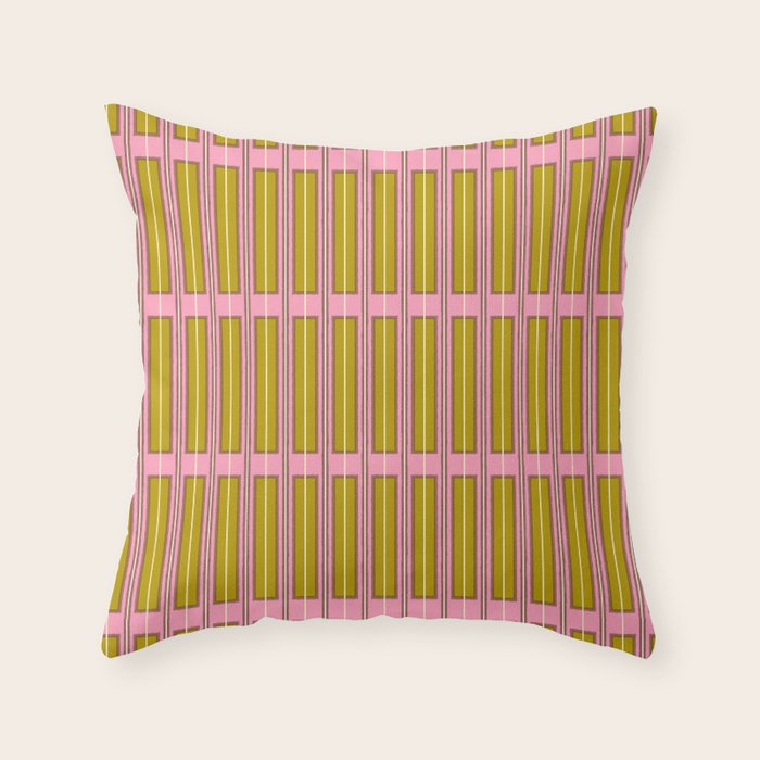 Eclectic Geometric Geo Box Striped Pattern in Pink Chartreuse Brown Cream Throw Pillow Gallery Image 6