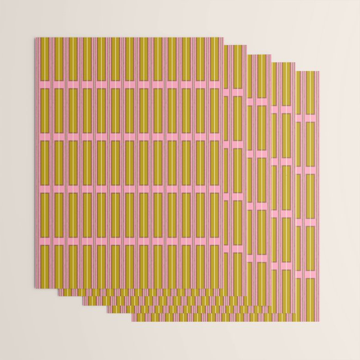 Eclectic Geometric Geo Box Striped Pattern in Pink Chartreuse Brown Cream Wrapping Paper Gallery Image 3