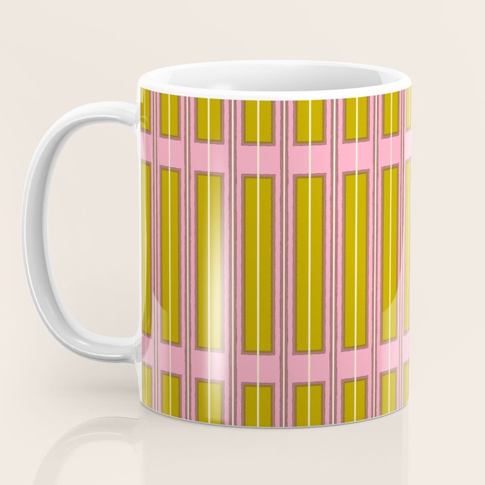 Eclectic Geometric Geo Box Striped Pattern in Pink Chartreuse Brown Cream Coffee Mug Gallery Image 3