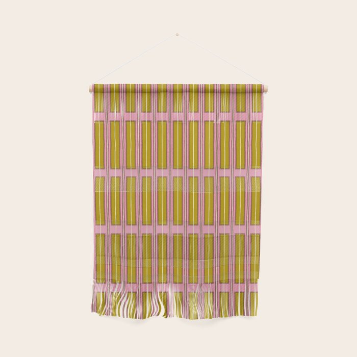 Eclectic Geometric Geo Box Striped Pattern in Pink Chartreuse Brown Cream Wall Hanging Gallery Image 1