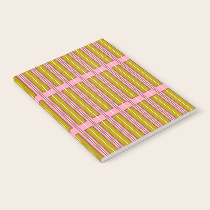 Eclectic Geometric Geo Box Striped Pattern in Pink Chartreuse Brown Cream Notebook Gallery Image 2