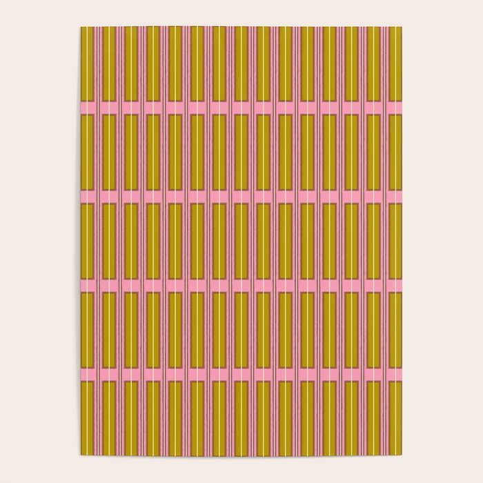 Eclectic Geometric Geo Box Striped Pattern in Pink Chartreuse Brown Cream Poster Gallery Image 1