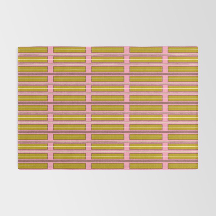 Eclectic Geometric Geo Box Striped Pattern in Pink Chartreuse Brown Cream Rug Gallery Image 2