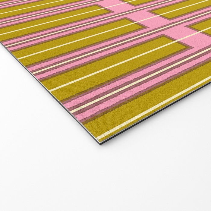 Eclectic Geometric Geo Box Striped Pattern in Pink Chartreuse Brown Cream Welcome Mat Gallery Image 2
