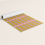 Eclectic Geometric Geo Box Striped Pattern in Pink Chartreuse Brown Cream Yoga Mat Gallery Image 2