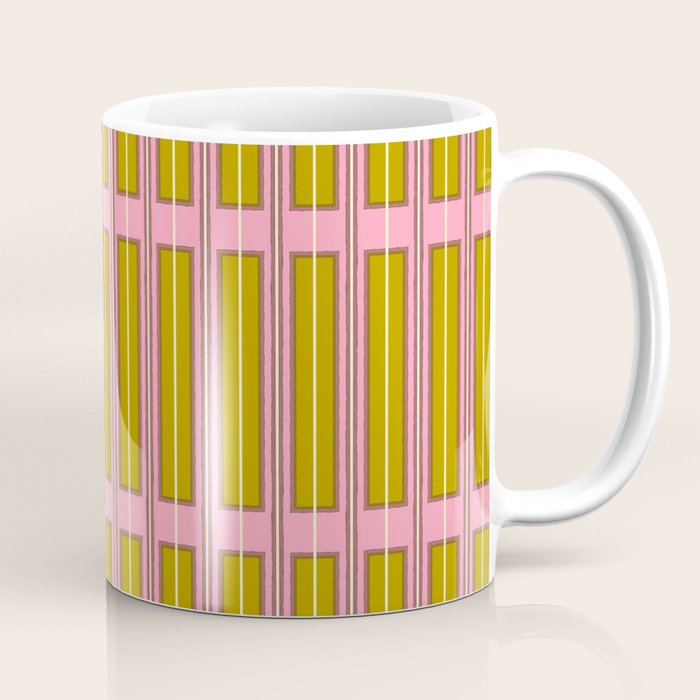 Eclectic Geometric Geo Box Striped Pattern in Pink Chartreuse Brown Cream Coffee Mug Gallery Image 1