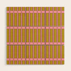 Eclectic Geometric Geo Box Striped Pattern in Pink Chartreuse Brown Cream Wood Wall Art Gallery Image 1