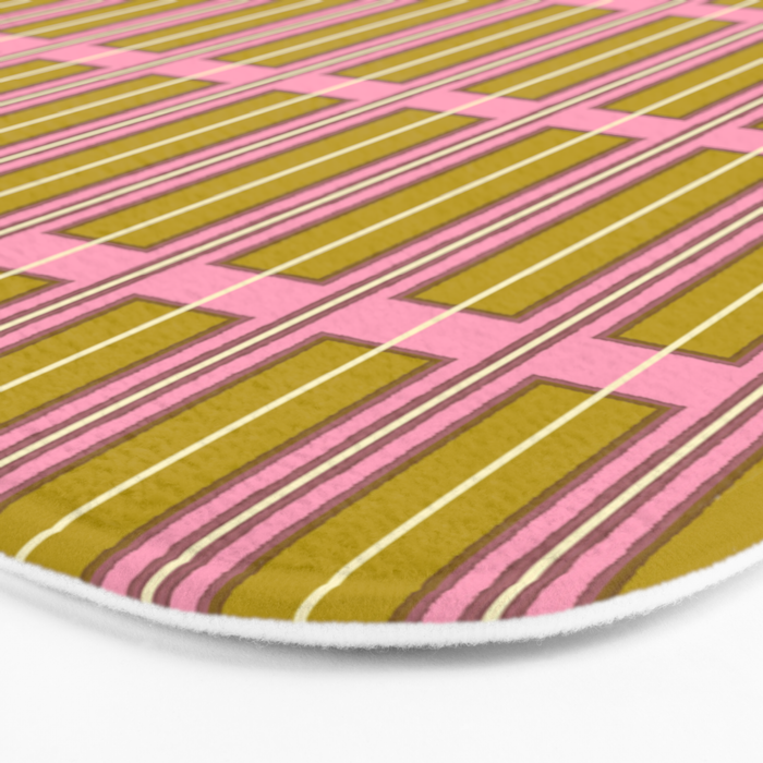 Eclectic Geometric Geo Box Striped Pattern in Pink Chartreuse Brown Cream Bath Mat Gallery Image 3