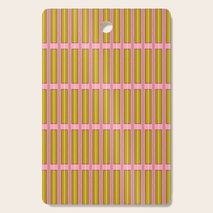 Eclectic Geometric Geo Box Striped Pattern in Pink Chartreuse Brown Cream Cutting Board Gallery Image 1