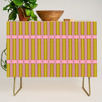 Eclectic Geometric Geo Box Striped Pattern in Pink Chartreuse Brown Cream Credenza Gallery Image 1