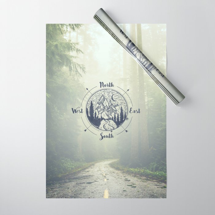 Compass Mountain Road Trip Wrapping Paper Gallery Image 1